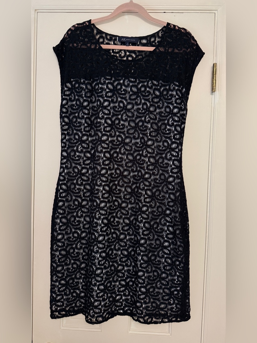 Anne Klein Black Lace-Overlay Midi Sheath Dress